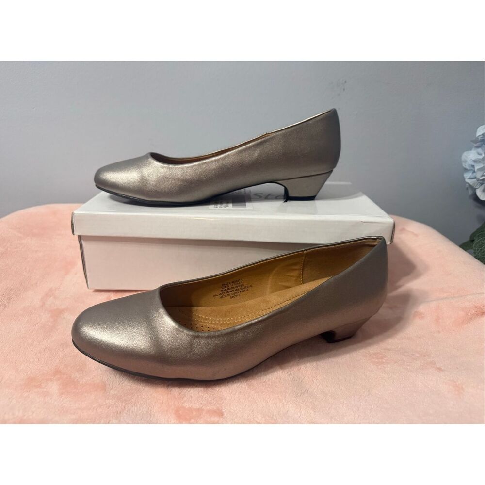 Comfortview Womens Faux Leather Low Heel Vida Slip-on Pumps Bronze Size 10WW NWT